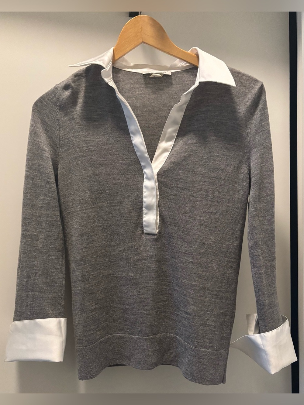 Club Monaco Gray Knit Sweater with White Collar